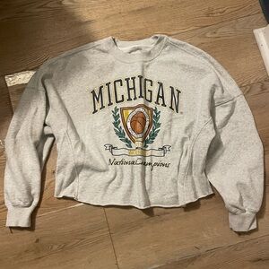 A&F ABERCROMBIE Michigan National Champions gray Cropped Crewneck Sweatshirt XL